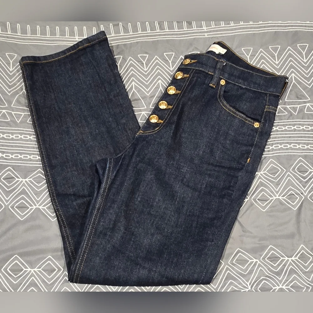 Tory Burch Button Fly Straight Leg Jeans Size 28 - Picture 1 of 9